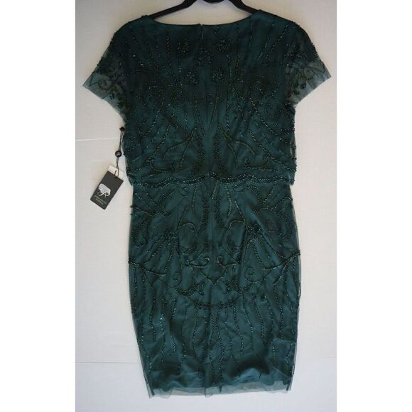 Adrianna Papell Women's Sz 4 Green Beaded Knee-Length Cocktail Party Dress - Picture 2 of 11